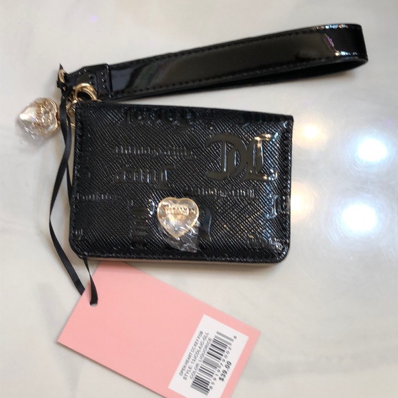 Juicy Couture Liquorice Faux Patent Leather Open Heart Card Case Key Fob NWT - Picture 3 of 16